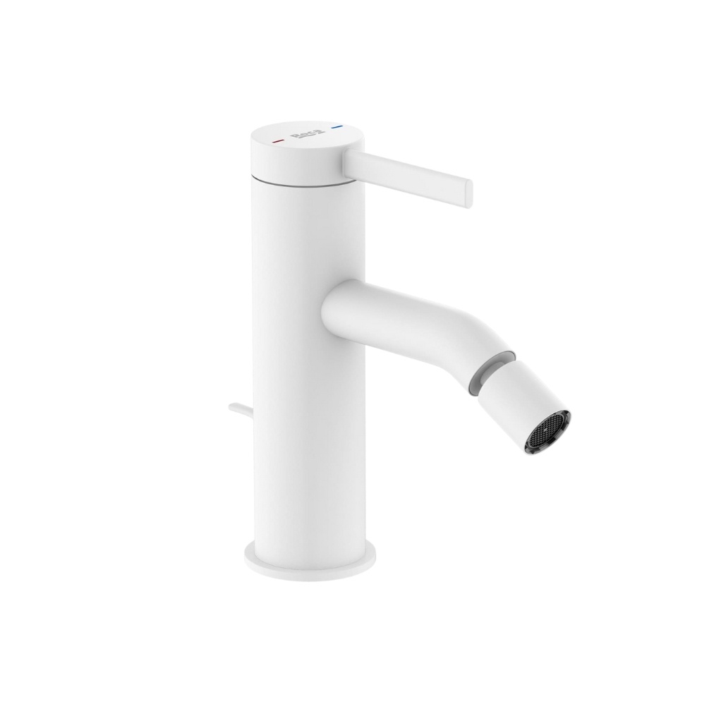 Cut out image of the Roca Ona Matt White Bidet Mixer Tap with Pop Up Waste